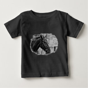 Black White Horse Sketch Baby T-Shirt