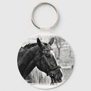 Black White Horse Sketch Key Ring