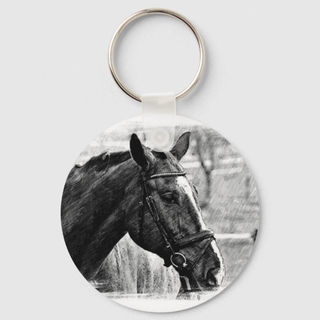 Black White Horse Sketch Key Ring (Front)