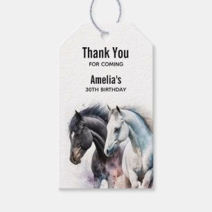 Black & White Horses in Watercolor Event Thank You Gift Tags