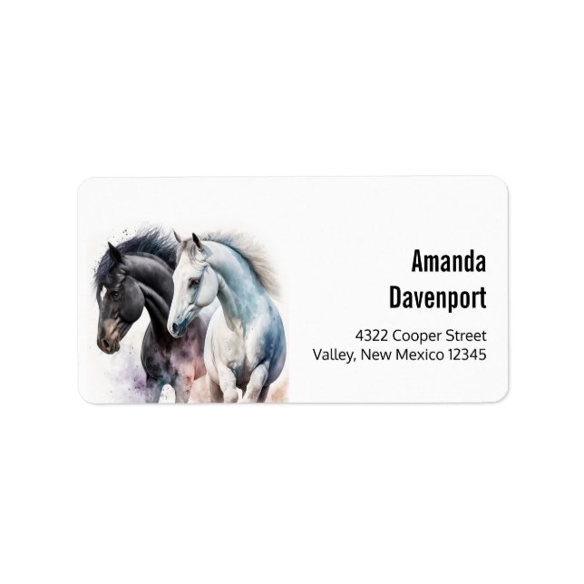 Black & White Horses in Watercolor Label (Front)