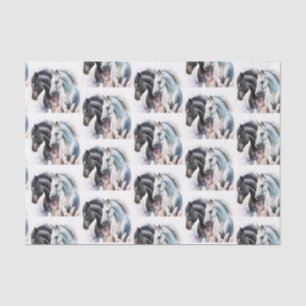 Black & White Horses in Watercolor Tissue Paper