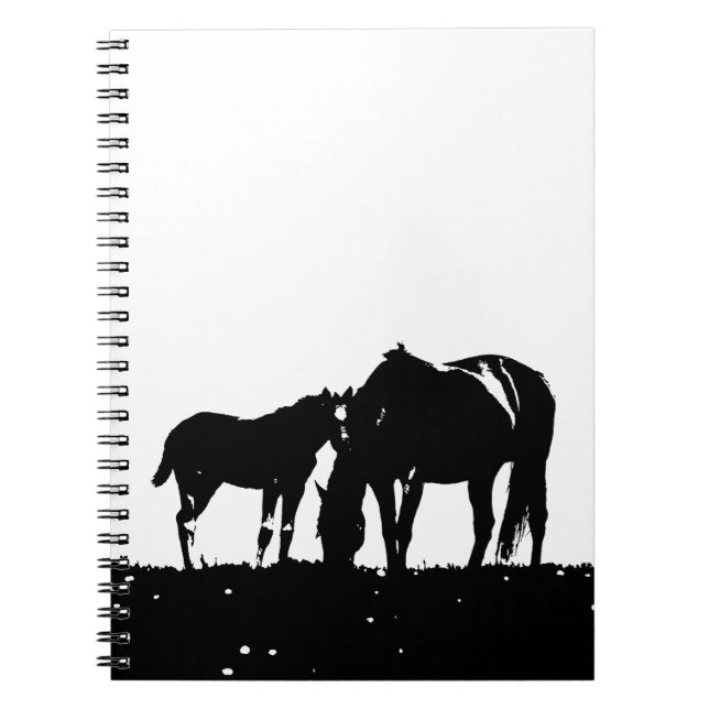 Black & White Horses Silhouette Spiral Notebook (Front)