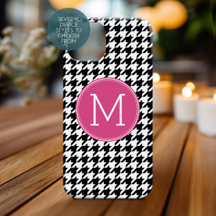 Black White Hot Pink Houndstooth Pattern Monogram