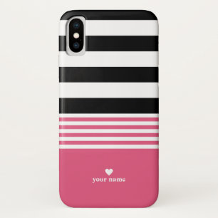 Black, White & Hot Pink Striped Personalised Case-Mate iPhone Case