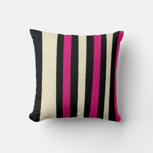 Black White Hot Pink Stripes Cool Simple Pattern Cushion