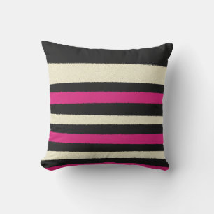 Black White Hot Pink Stripes Cool Simple Pattern Cushion