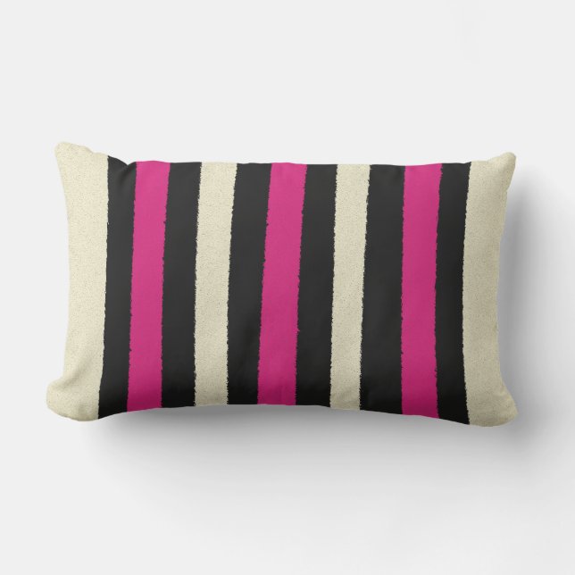Black White Hot Pink Stripes Cool Simple Pattern Lumbar Cushion (Front)