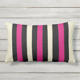 Black White Hot Pink Stripes Cool Simple Pattern Lumbar Cushion