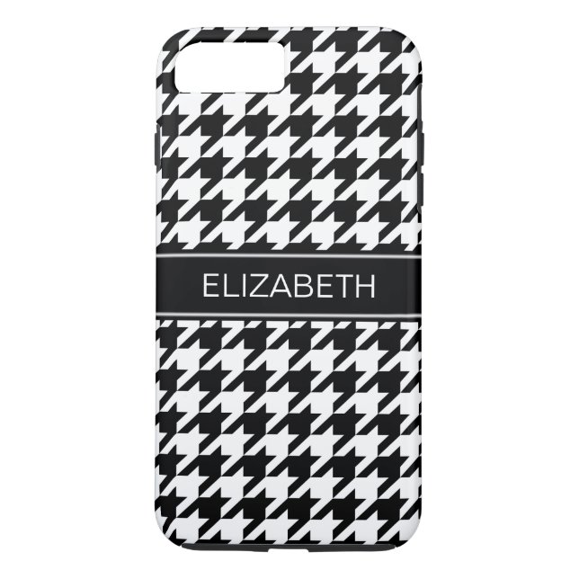 Black White Houndstooth #2 Black Name Monogram Case-Mate iPhone Case (Back)