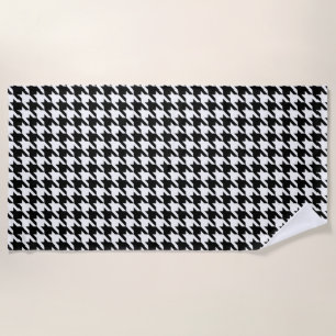 Black White Houndstooth Check Beach Towel