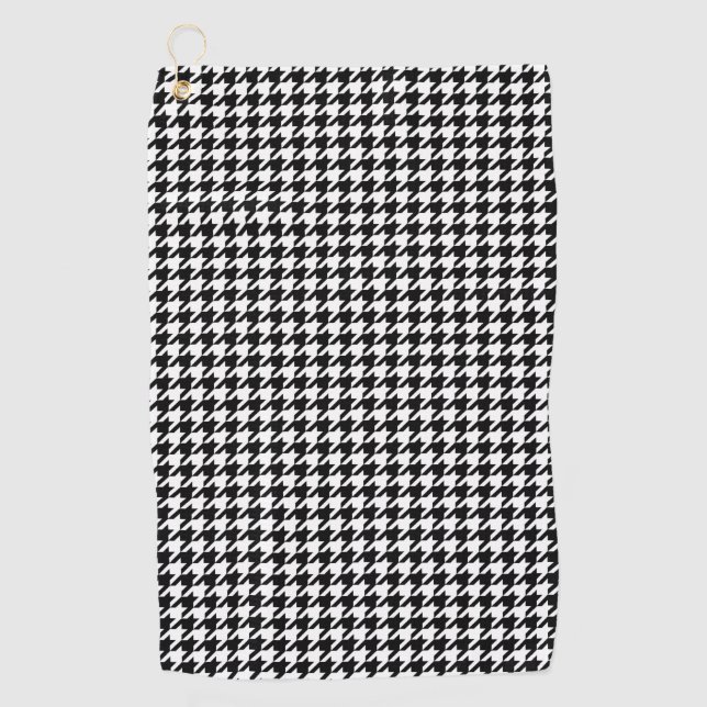 Black White Houndstooth Check Tissue Golf Towel (Front)