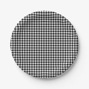 Black White Houndstooth Check Tissue Paper Plate