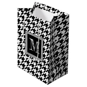 Black White Houndstooth Modern Monogram Medium Gift Bag
