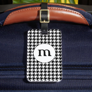 Black & White Houndstooth Monogrammed Luggage Tag