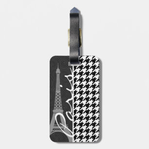 Black & White Houndstooth; Paris Luggage Tag