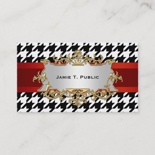Black & White Houndstooth Pattern Business Card (Front)