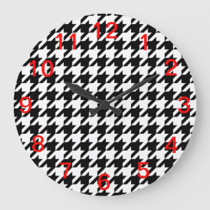 Black & White Houndstooth Pattern Large Clock