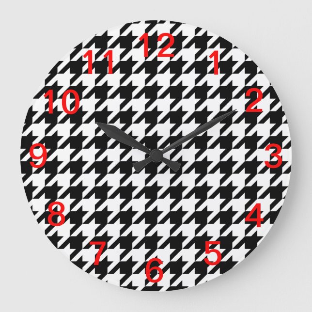 Black & White Houndstooth Pattern Large Clock (Front)