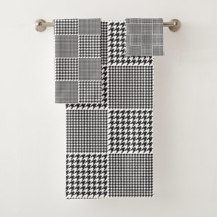Black & White Houndstooth Pattern Monogram Bath Towel Set