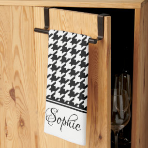 Black & White Houndstooth Personalised Tea Towel