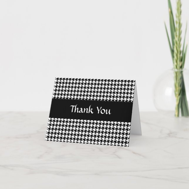 Black/White Houndstooth Stylish Fashion Designer Thank You Card (Front)
