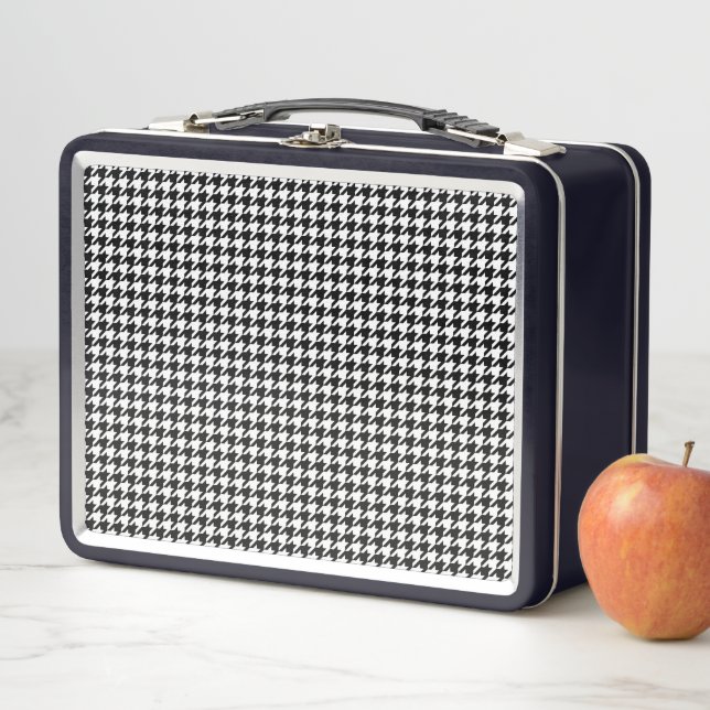 Black White Houndstooth Tissue Abstract Figures Metal Lunch Box (In Situ)