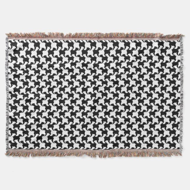Black White Houndstooth with dogs Throw Blanket (Front)