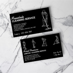 Black White House Cleaning Men Janitorial Business Card