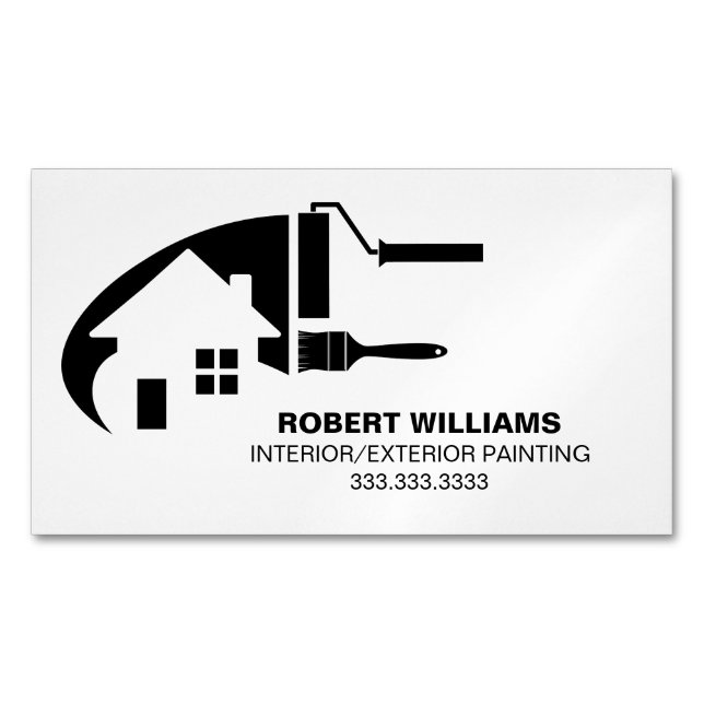Black White House Painter Professional Magnetic Business Card (Front)