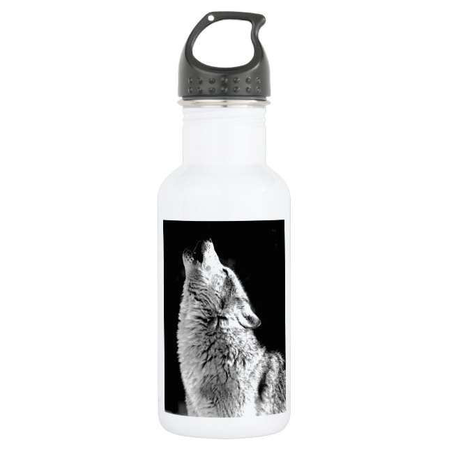 Black & White Howling Wolf 532 Ml Water Bottle (Front)