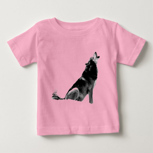 Black White Howling Wolf Baby T-Shirt (Front)