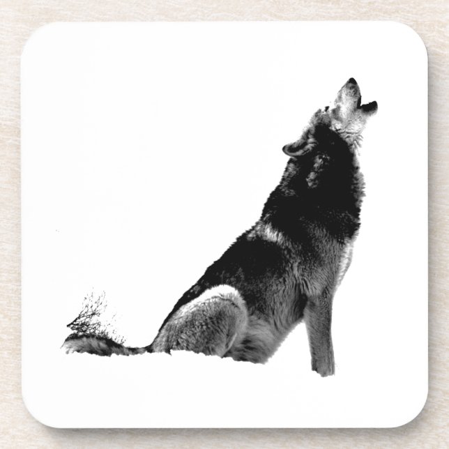Black White Howling Wolf Coaster (Front)