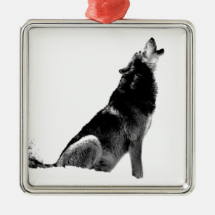Black White Howling Wolf Metal Tree Decoration