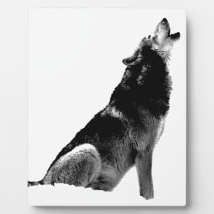 Black White Howling Wolf Plaque