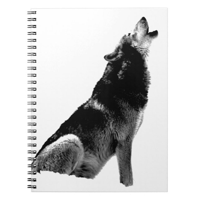 Black White Howling Wolf Spiral Notebook (Front)