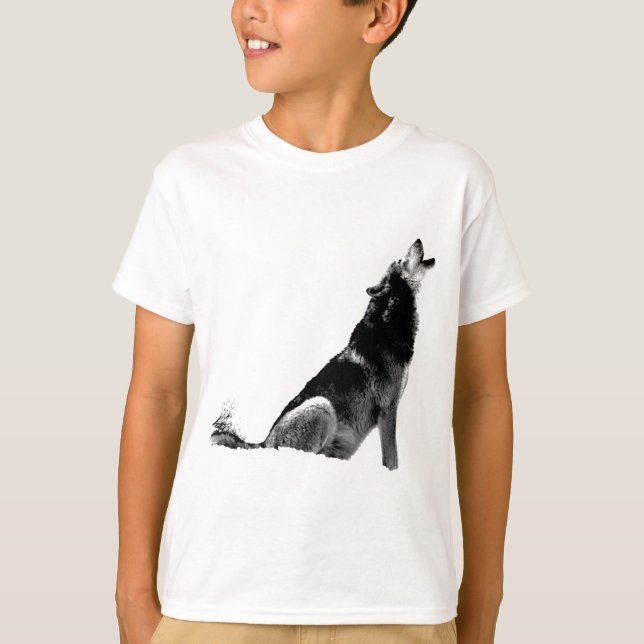 Black White Howling Wolf T-Shirt (Front)