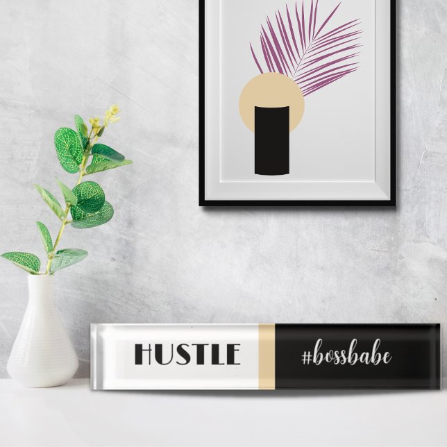 Black White Hustle Boss Babe Nameplate (Creator Uploaded)