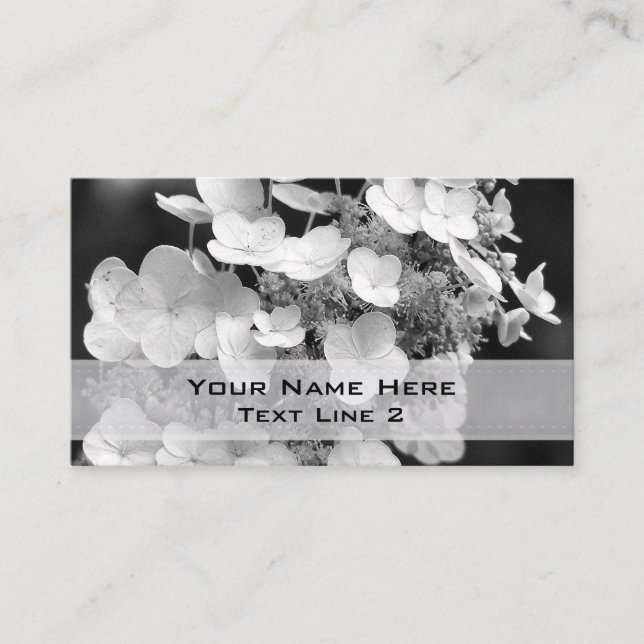 Black White Hydrangea Floral Business Card (Front)