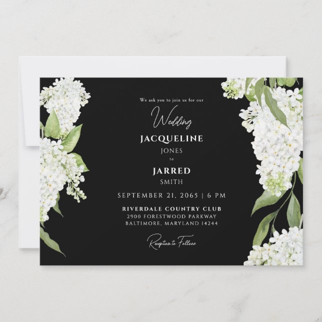 Black White Hydrangeas Wedding  Invitation (Front)