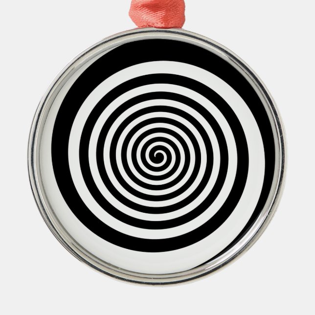 Black & White Hypnotic Spiral Metal Tree Decoration (Front)