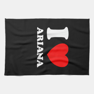 Black White I Love Ariana Tea Towel