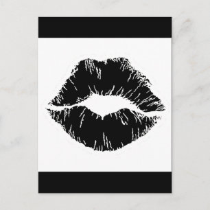 BLACK WHITE ICON KISS LIPS SMILE WOMEN MAKEUP POSTCARD