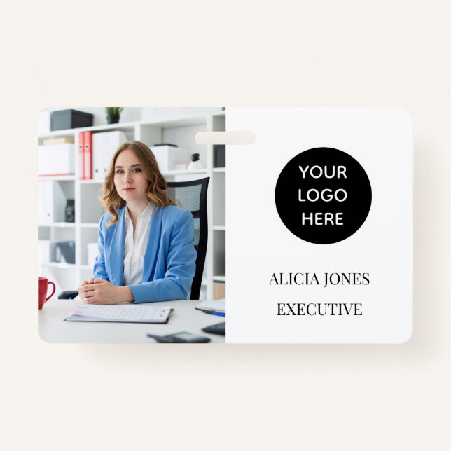 Black White ID Card Company Employee Badge Modern ID Badge (Front)