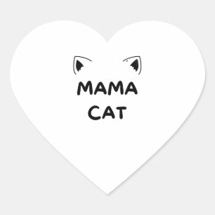Black White Illustrated Mam Cat Heart Sticker