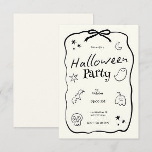 Black & White Illustrative Halloween Party Invitation