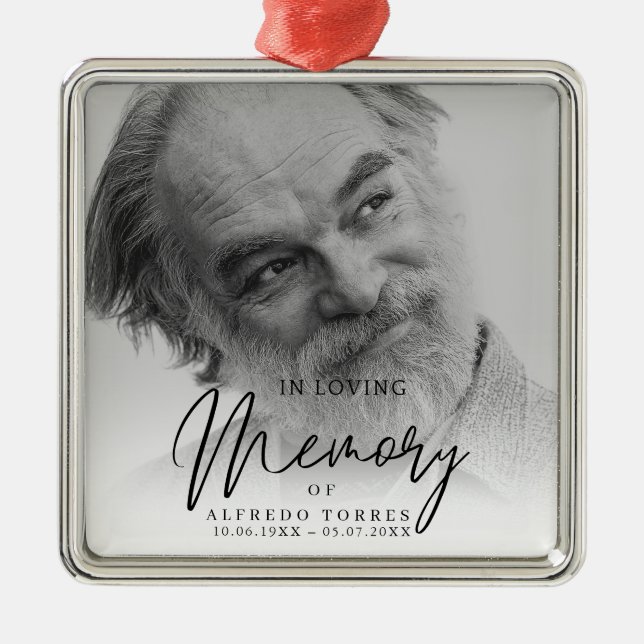 Black & White In Loving Memory Funeral  Metal Tree Decoration (Front)