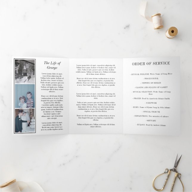 Black White In Loving Memory Photo Funeral Tri-Fold Programme (Inside)