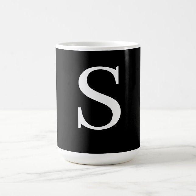 Black & White Initial Letter Monogrammed Plain Coffee Mug (Center)