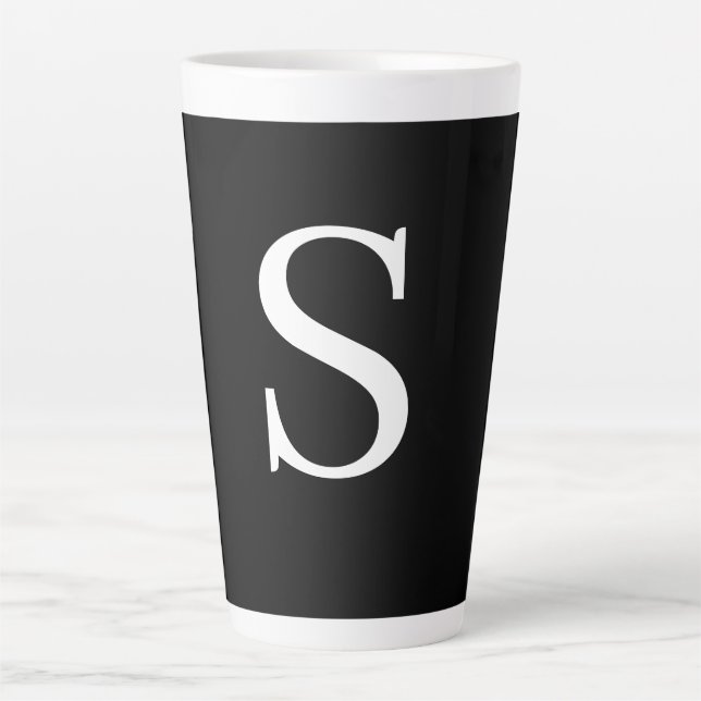 Black & White Initial Letter Monogrammed Plain Latte Mug (Front)